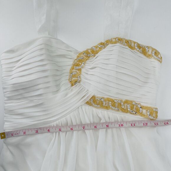 Blondie Nites Womens Dress Size 5/ Small Ivory Gold Beaded Chiffon Pleated Mini - Picture 8 of 10